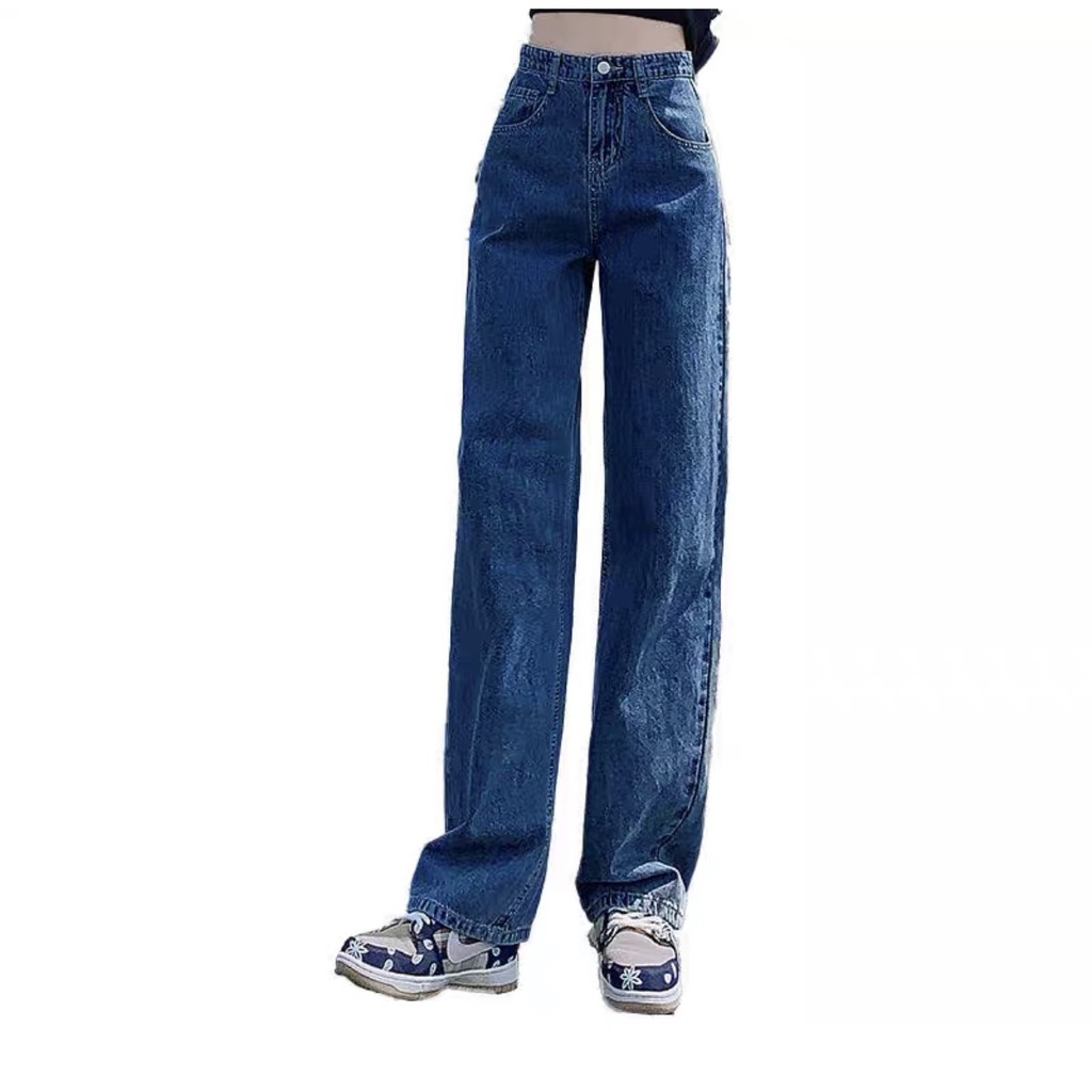 Quần Jeans Ống Rộng Lưng Cao Ulzzang Hàng Cao Cấp, Quần Simple Jeans Ống Rộng Cạp Cao | BigBuy360 - bigbuy360.vn