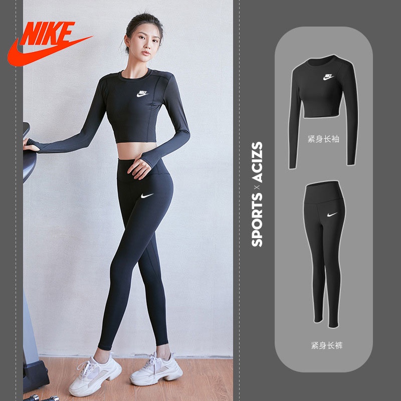 Set Đồ Thể Thao Dài Tay Màu Trơn In Logo Nike Thời Trang Năng Động Cho Nữ