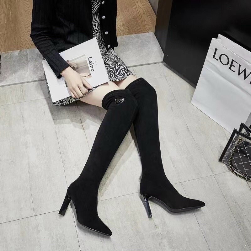 Bốt đùi khóa sau da lộn 7cm hàng fullbox