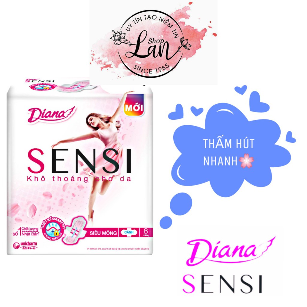 {HÀNG CHÍNH HÃNG} BĂNG VỆ SINH SIÊU THẤM DIANA SENSI, KHÔNG HẰM BÍ, GIÚP DA THOẢI MÁI, SIÊU MỎNG, THẤM NHANH TỨC THÌ