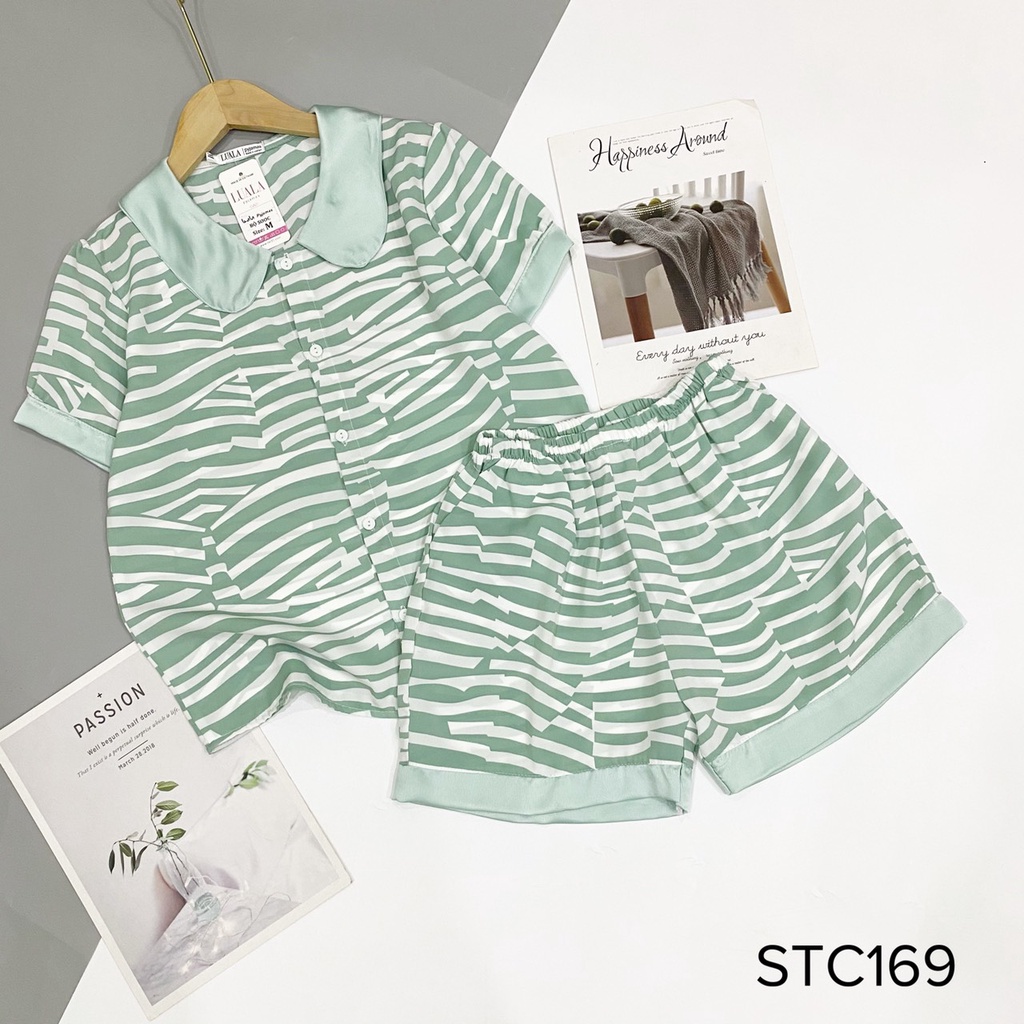 Đồ Ngủ Pijama Lụa Mango Tay Ngắn Quần Đùi, Cổ Sen Siêu Xinh, Mềm Mịn, Độc Lạ Khó Tìm, Sanh Chảnh Hàn Quốc