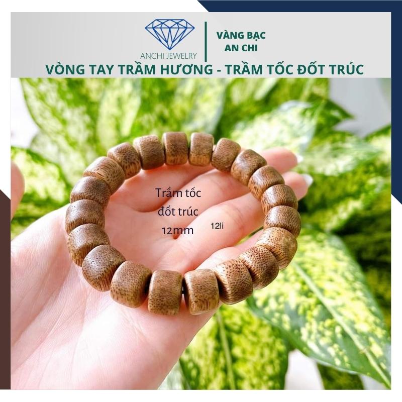 Vòng tay trầm hương nam sánh chìm hạt đốt trúc bọc inox mạ vàng, Anchi jewelry