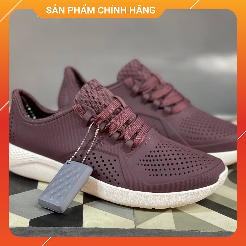 Giày Crocs Đỏ Mận thể thao Nam Nữ, Giày Cột Dây Unisex Literide Pacer Chính Hãng - Sấu Vui Vẻ