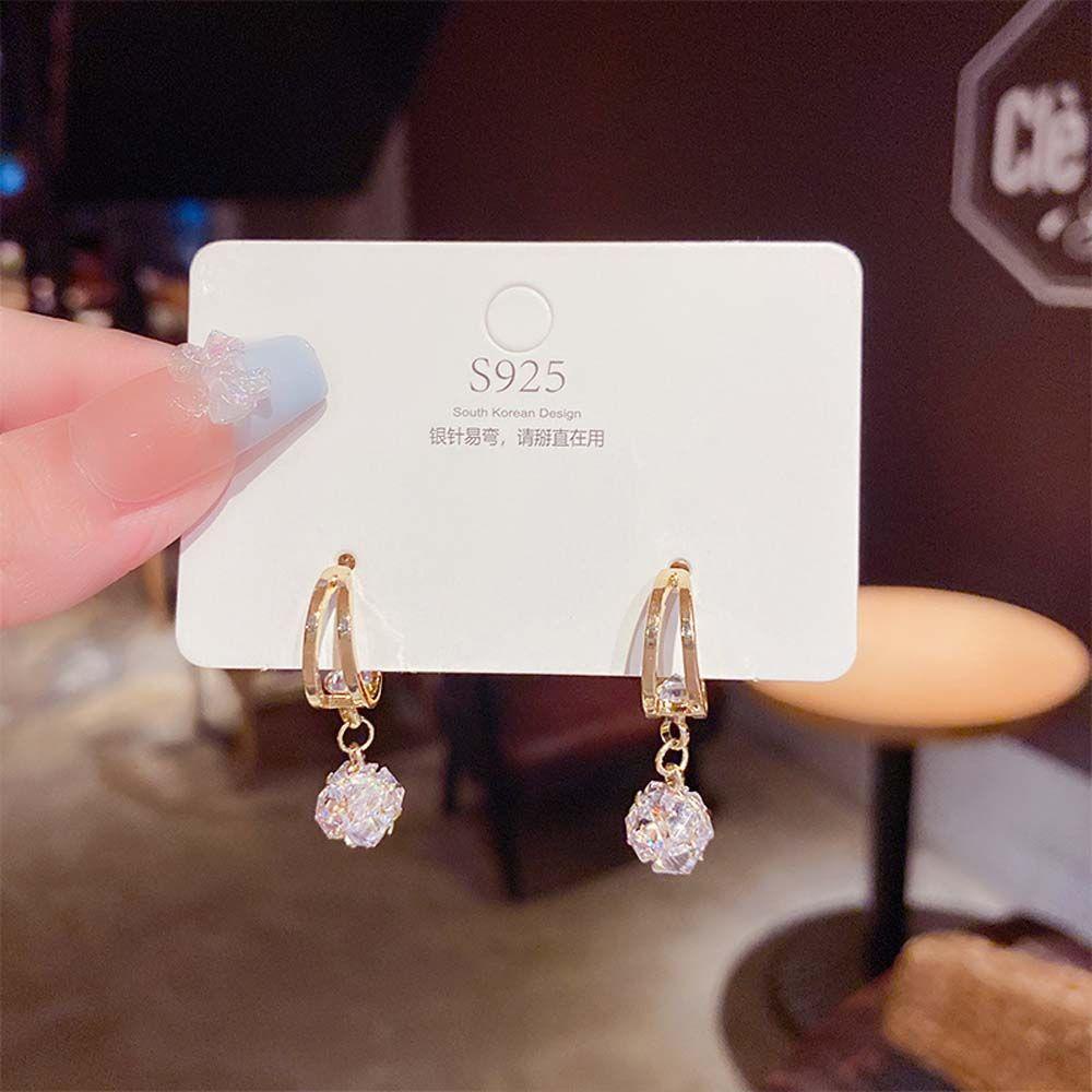 QQMALL Bông Tai Mạ Bạc 925 Đính Đá Zircon Thời Trang Dành Cho Nữ