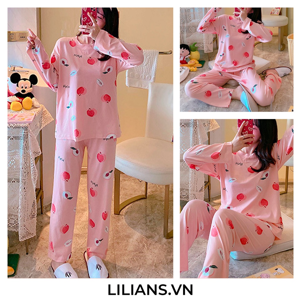 Lilians Bộ đồ ngủ nữ dài tay mặc nhà hoạt hình thun mềm mịn mặc thoáng mát Pijama