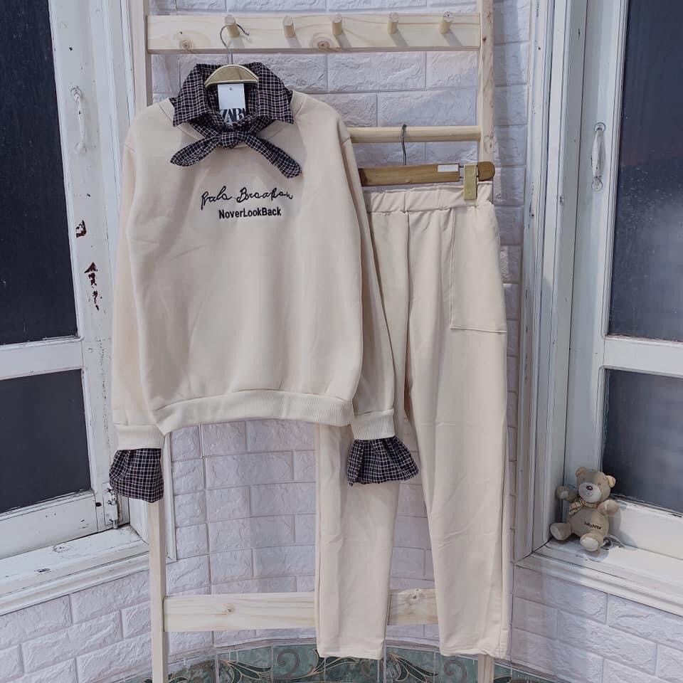 Set áo nỉ cổ nơ kèm quần