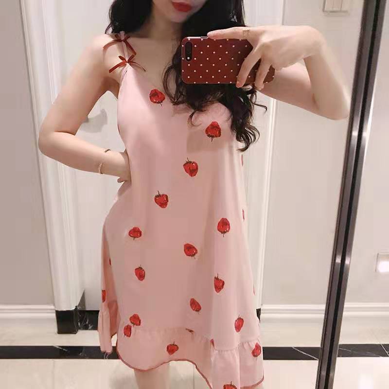 Váy Ngủ 2 Dây Đính Nơ Kèm Đệm Ngực Và Bịt Mắt Cute Hột Me - Hàng Túi Zip-Y25-D5T3