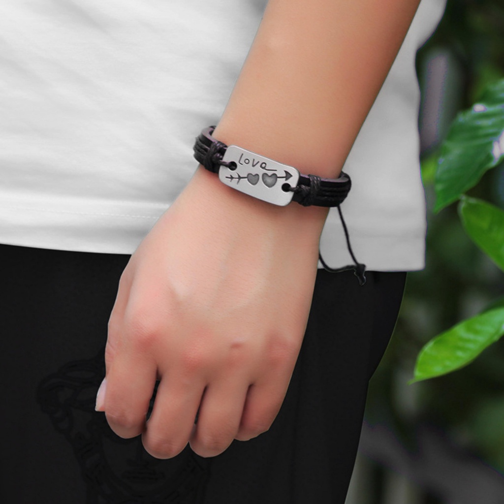 Vòng tay da nam nữ LETIS VT14 kiểu 1 mặt hợp kim khắc chữ, lắc tay tùy chỉnh kích thước chất liệu bền bĩ