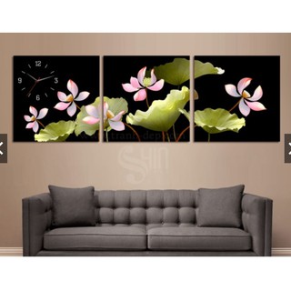 Bộ tranh ghép 3 bức đính đá hoa sen( tranh tự làm)