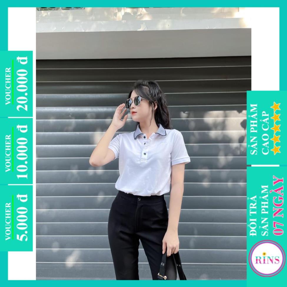 ÁO THUN CỔ TRỤ ÁO POLO LACOSTE TRẮNG VIỀN CỔ SỌC VNXK - COTTON CÁ SẤU 100% ©️