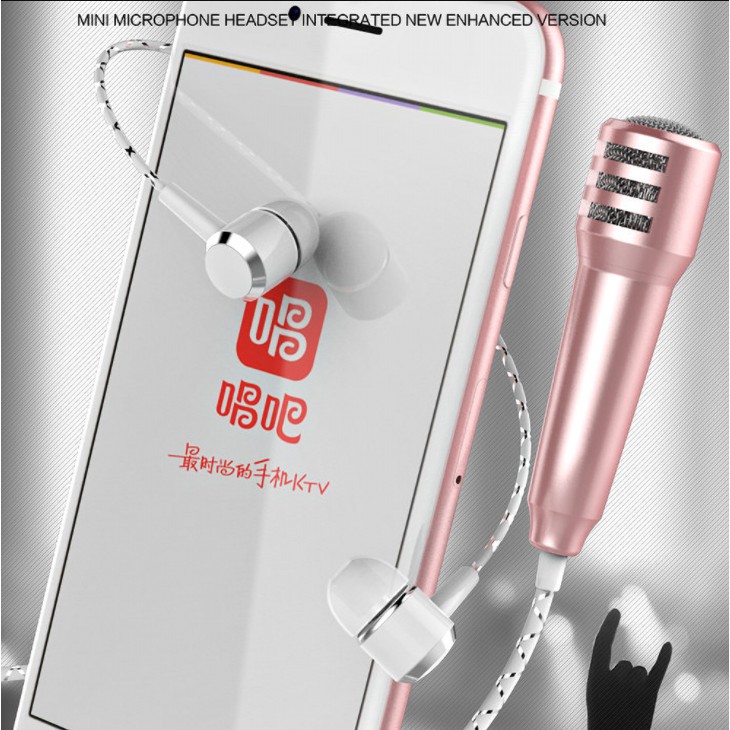 Micro Mini hát Karaoke, Mic Kèm Tai Nghe Dùng Cho Điện Thoại - Jack 3.5mm