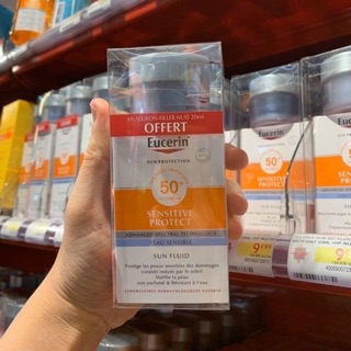 (Hàng Pháp nội địa) Set kem chống nắng và kem dưỡng da chống lão hoá Eucerin sensitive protect sun fluid spf 50