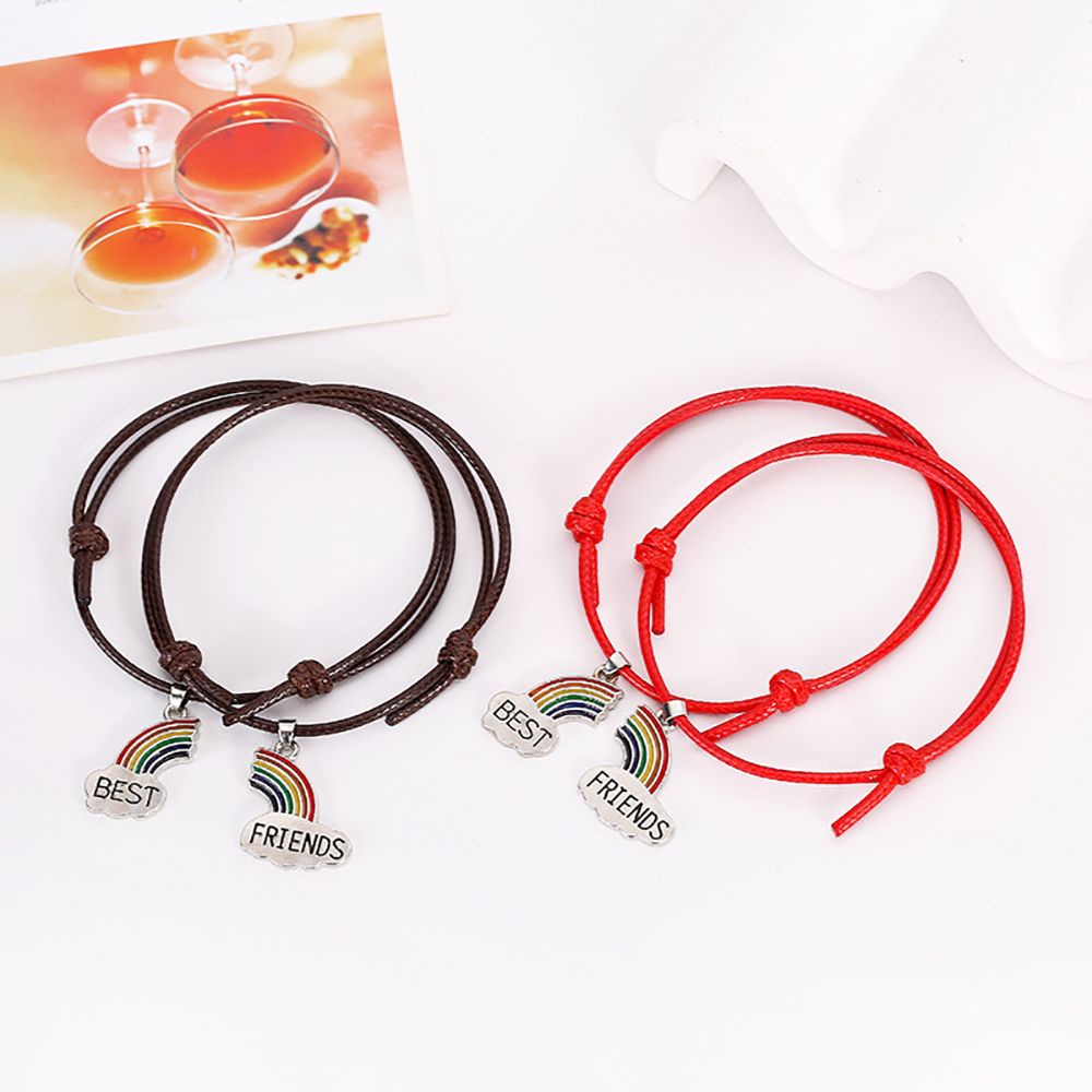 Vòng tay dây bện màu cầu vồng bằng hợp kim có thể điều chỉnh thời trang cho cặp đôi/ bạn thân