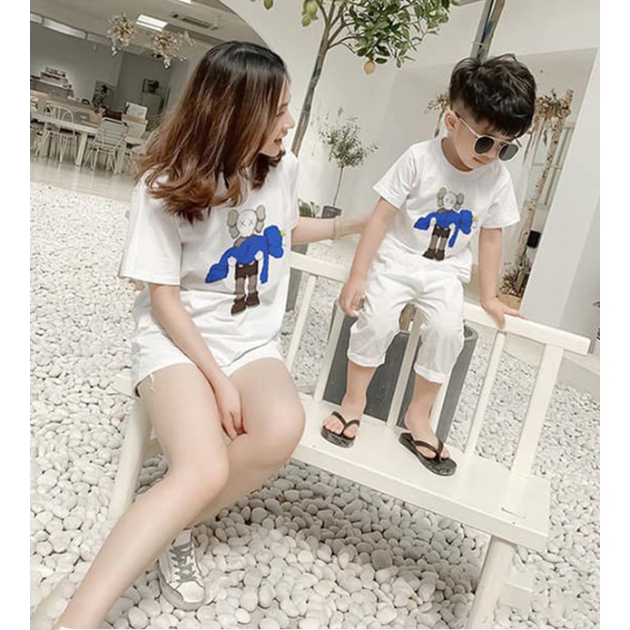 Áo đôi mẹ và bé Đồng phục gia đình 3/4/5 người Mẫu Kaw - Thun cotton dày dặn Màu trắng GD0027T