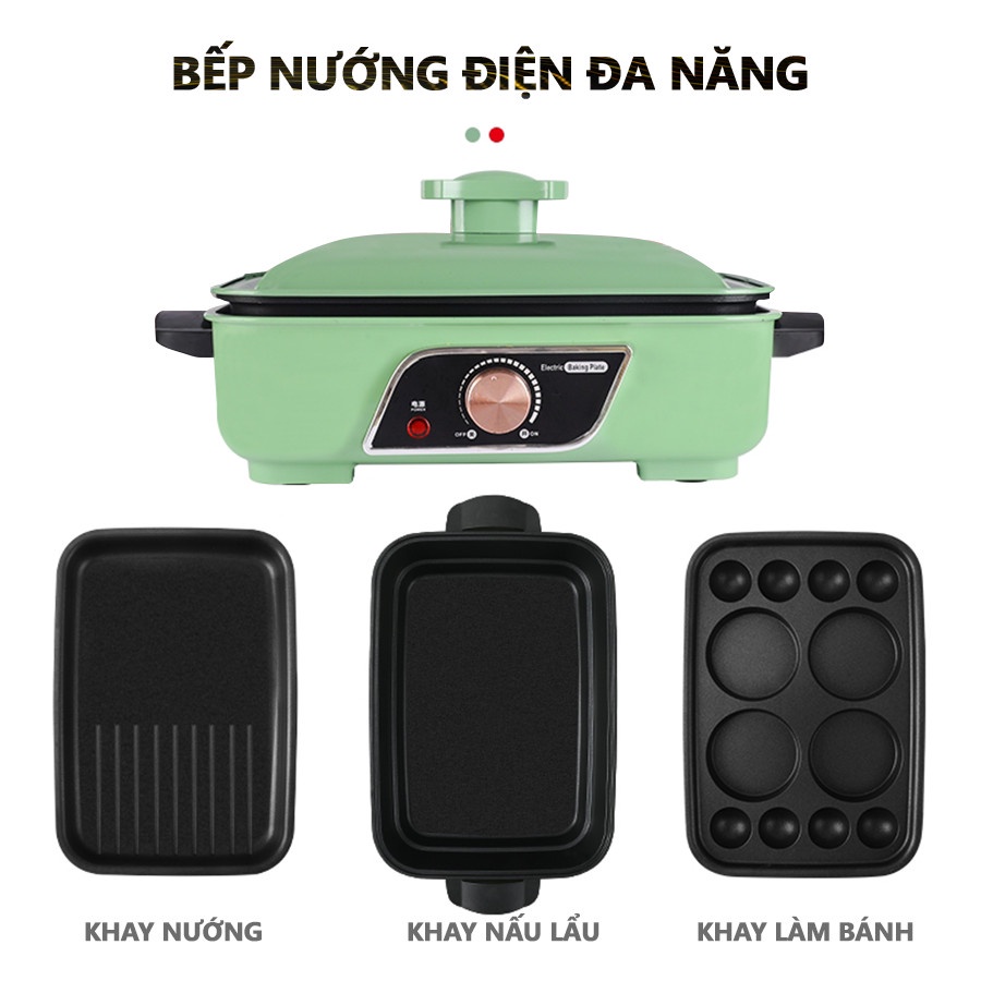 Nồi lẩu điện 2 tầng chống dính HGJ-B30, Bếp lẩu nướng đa năng 4.5L, công suất 1200w bảo hành 12 tháng