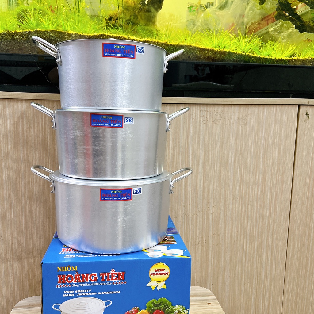 Nồi nhôm xi kèm nắp HOÀNG TIẾN - BỘ 3 NỒI SIZE 26 - 28 -30 CM dùng để nấu thức ăn , nấu canh tiện dụng
