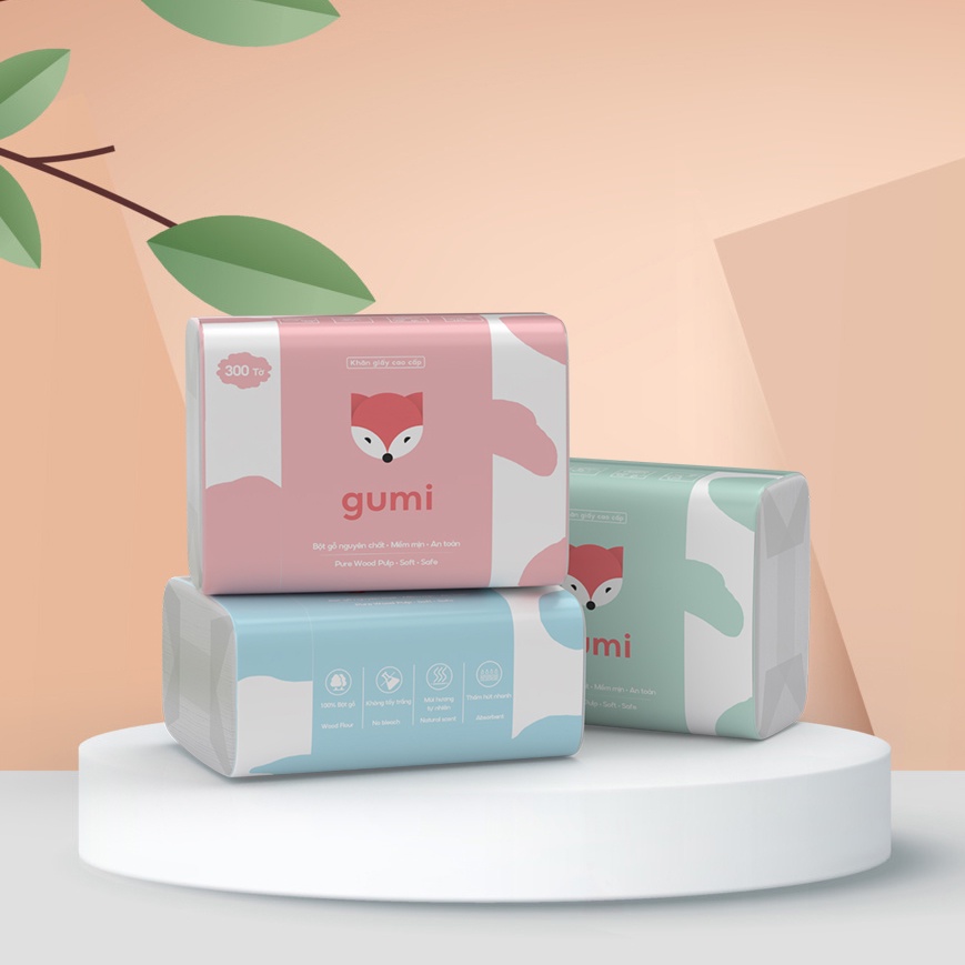 Giấy ăn gấu trúc Gumi, thùng giấy ăn rút 30 gói cao cấp Gumi