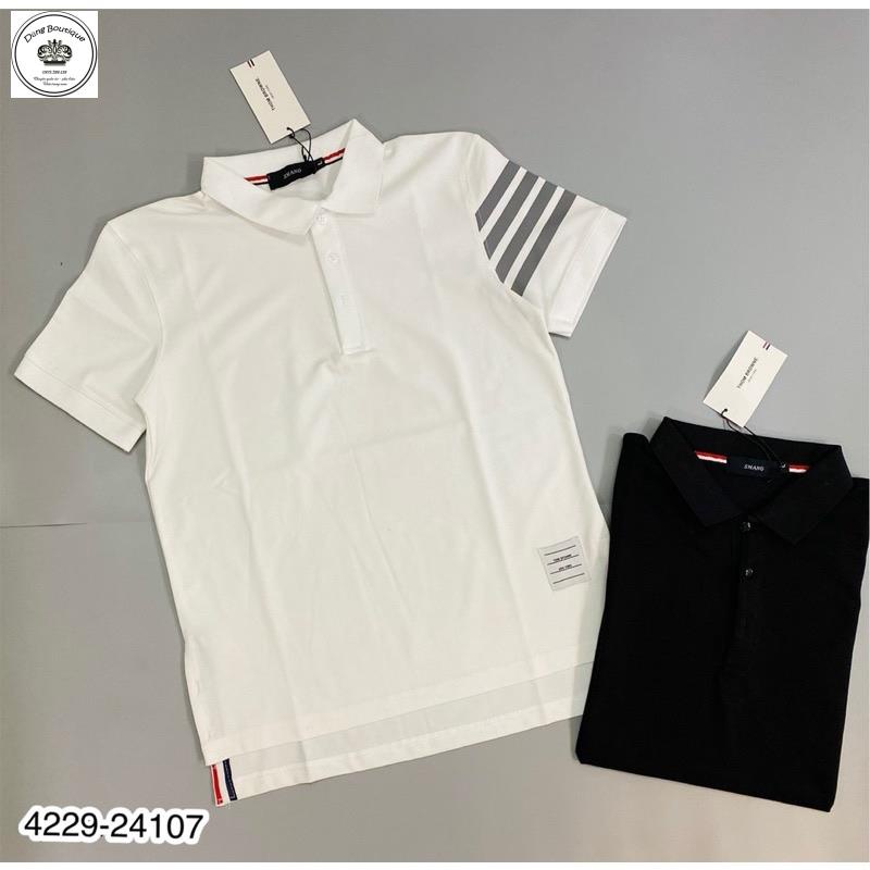Áo polo Thome Brown kẻ sọc tay cực hai màu trắc đen-Áo thun nam có cổ hit