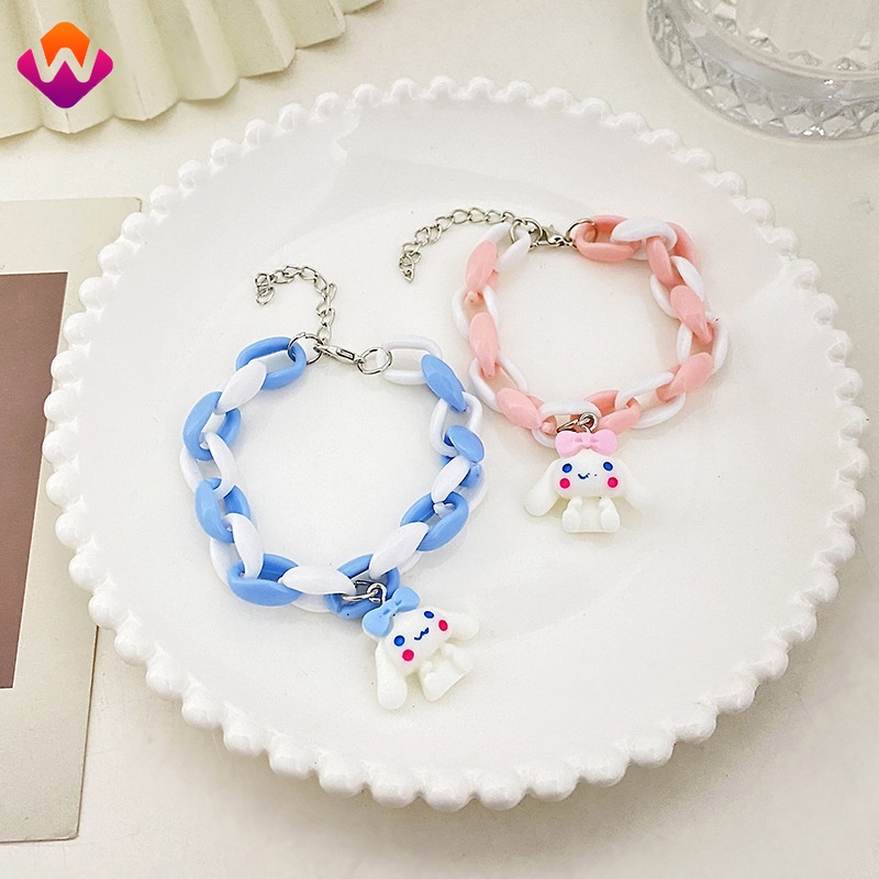 Vòng Tay Dây Xích Kim Loại Gắn Mặt Hình Chú Chó Tai To Màu Hồng Dễ Thương Có Thể Điều Chỉnh Thời Trang Cho Nữ