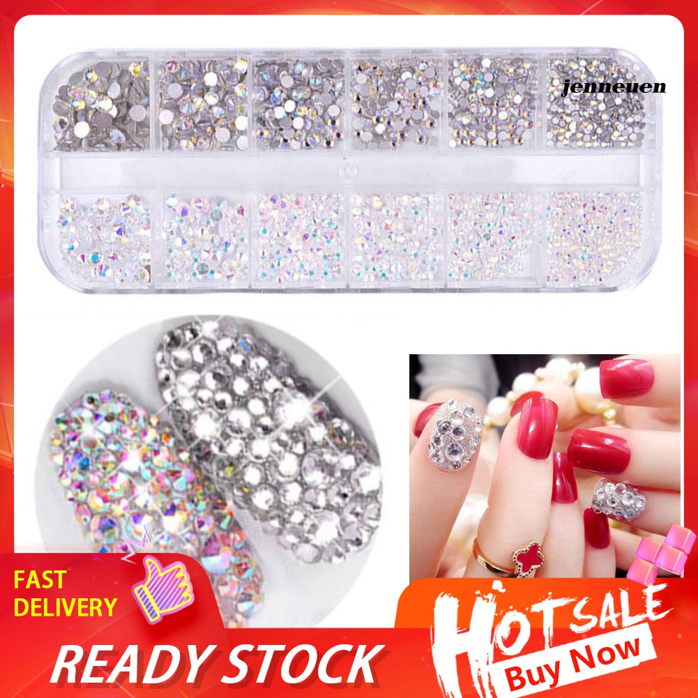 [Hàng mới về] Hộp 12 ngăn 1440 hạt phụ kiện đá đính móng trang trí nghệ thuật
