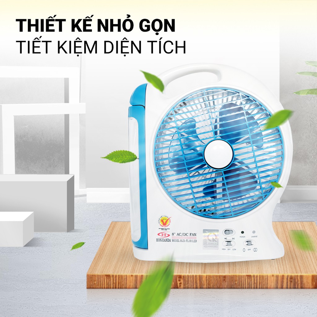 Quạt sạc tích điện AC&DC Honjianda FL101 1 bình - có đèn LED