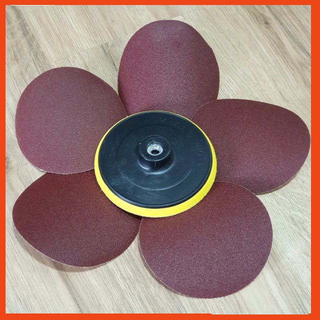Bộ Phớt (đế) Mài Nhựa Với 5 Miếng Giấy Nhám Tròn 125mm( Cốt mấy 10 ly)
