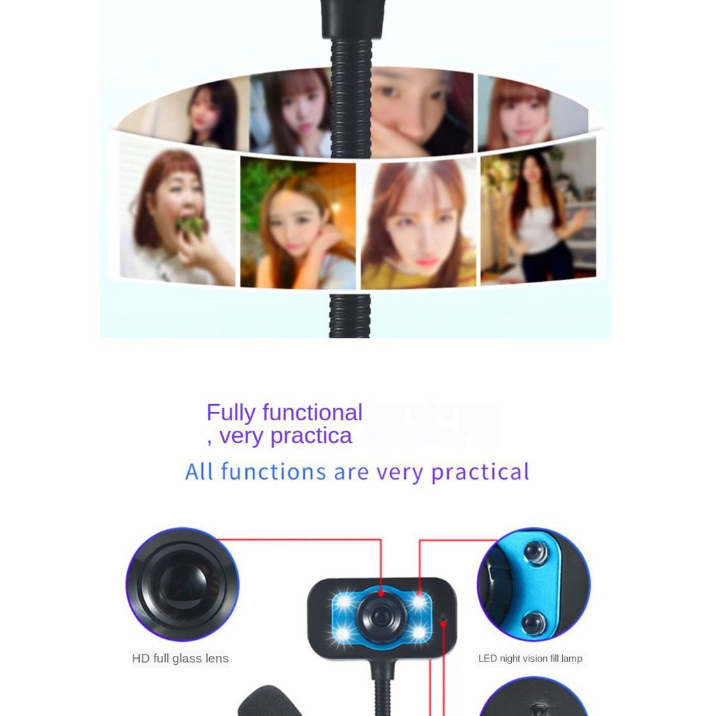 Webcam Chân Cao Có Đèn, micro HD 720p (Đen)