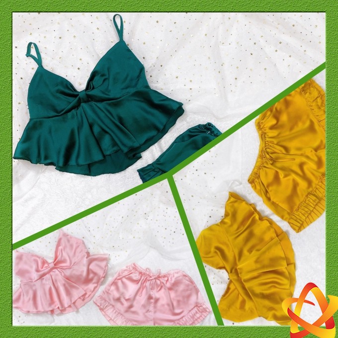 Đồ ngủ sexy nữ  Freeship  Đồ ngủ sexy nữ hai dây nhún nơ chất lụa satin mềm mịn Freesize dươi 60kg | BigBuy360 - bigbuy360.vn