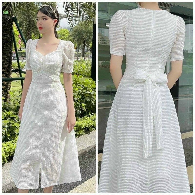 🩸Đầm Thiết Kế Cổ Vuông tay nhún Sang Chảnh Size S,M,L
