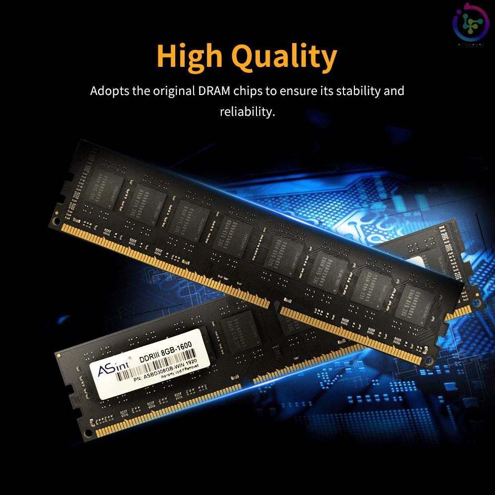 ASint LO-DDR3-1600-4GB Desktop Memory DDR3 1600MHz PC RAM 240Pin Low Power Consumption 4GB