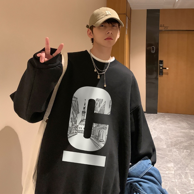 Áo sweater IFNICEFUTURE dài tay cổ tròn dáng rộng in chữ đơn giản phong cách Hàn Quốc thời trang cho nam
