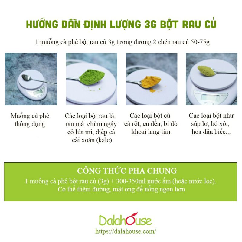 Bột Cải Bó Xôi Dalahouse 60g bột rau hữu cơ nguyên chất sấy lạnh