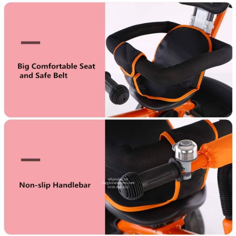 Xe đạp 3 bánh cán đẩy yên xoay chiều cao cấp vừa làm xe đẩy vừa làm xe đạp cho bé