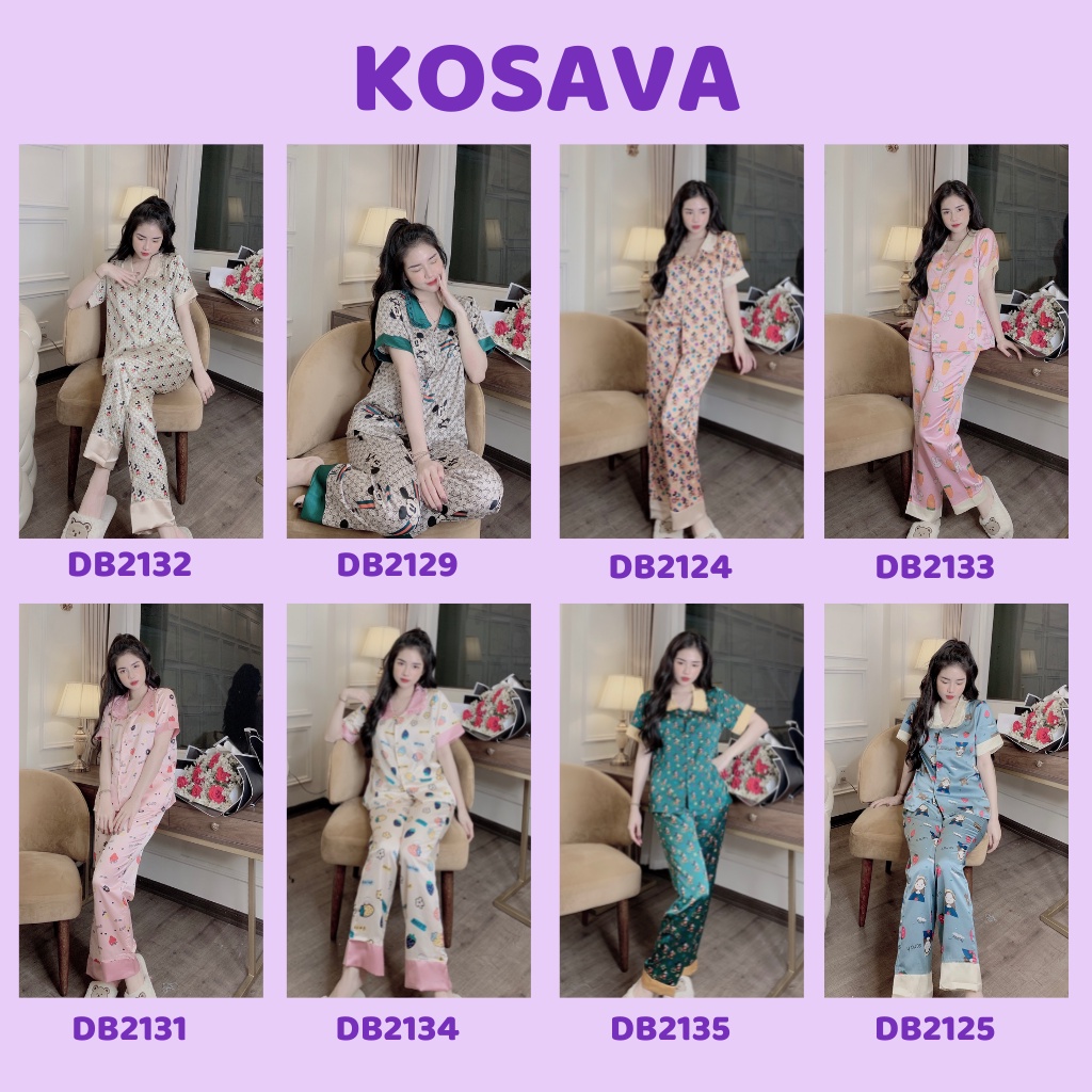 Đồ bộ nữ pijama lụa ngủ tay ngắn quần dài chất liệu satin cao cấp KOSAVA