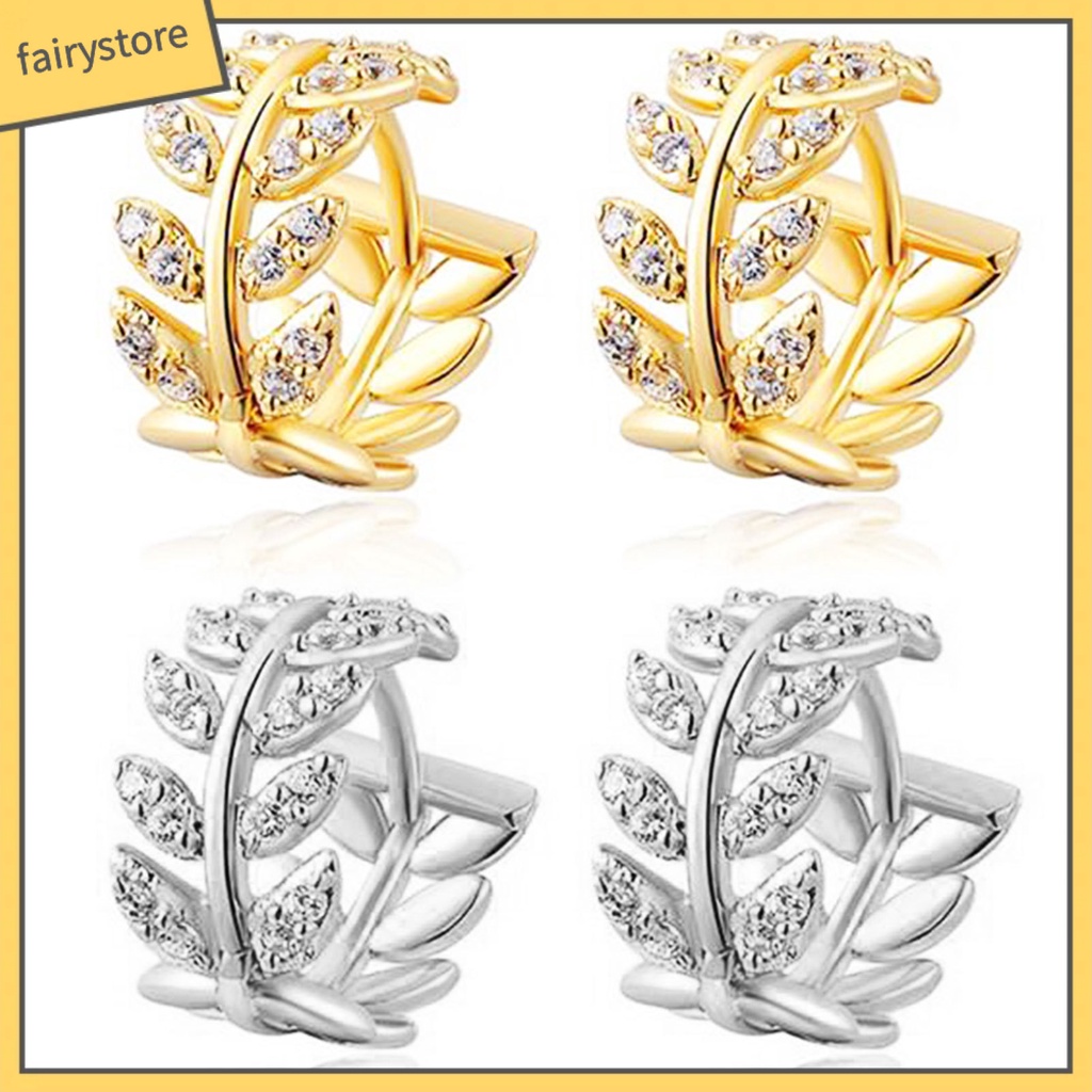 Bông Tai Hình Lá Đính Đá Cho Nữ