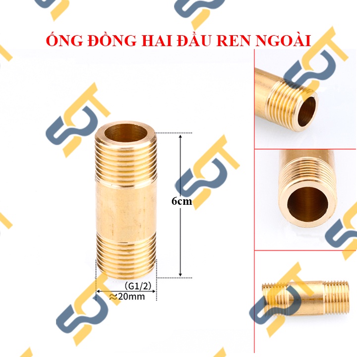 [ỐNG TIỆN REN] Đầu nối ống hai ren ngoài BSP hệ G, đốt nối ren dài 10cm &amp; 1 tấc - Chất liệu Đồng thau