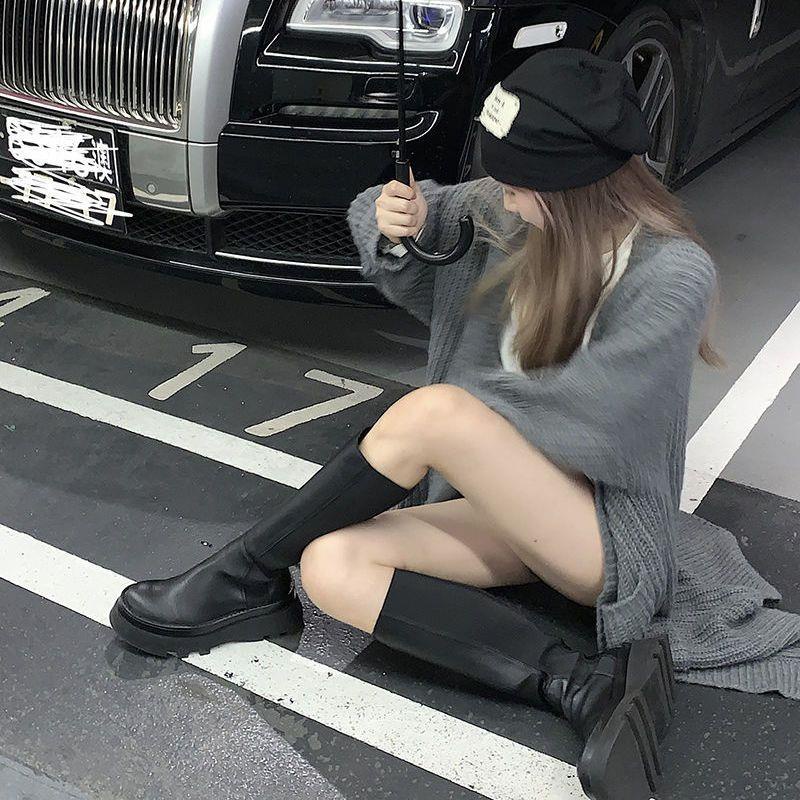 Áo Khoác cardigan Dệt Kim Dáng Dài Màu Xám Phong Cách Hàn Quốc Thời Trang Cho Nữ