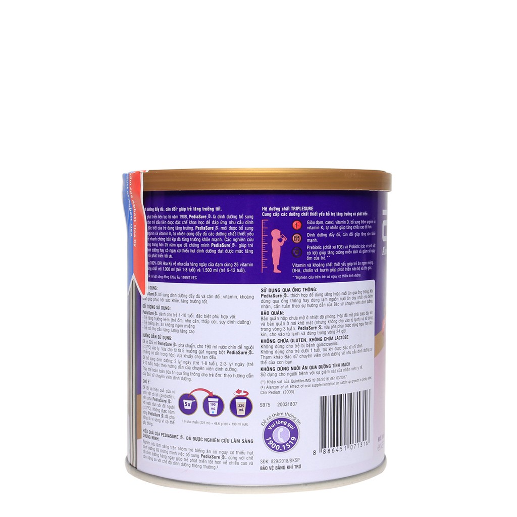 SỮA BỘT PEDIASURE ÍT NGỌT HƯƠNG VANI - HỘP 400G