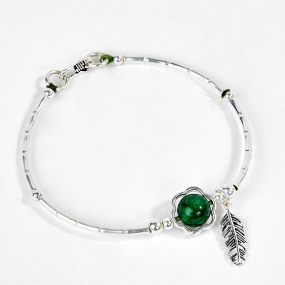 Vòng Tay Nữ charm bạc mix phong thủy thiên nhiên TUDO260 có kiểm định - Vòng tay nữ cao cấp xanh lá cho mệnh Mộc Hỏa