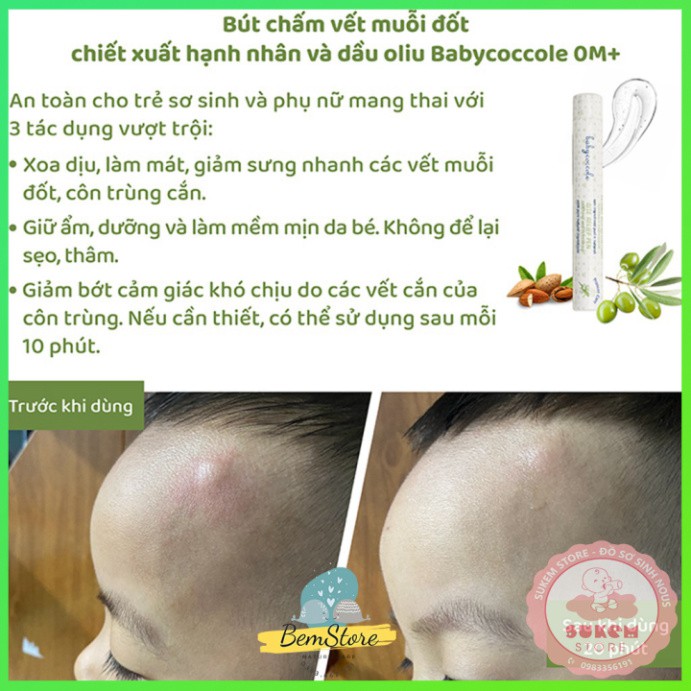 Bút Chấm Vết Muỗi Đốt và Côn Trùng Cắn Babycoccole 0M+ Chiết Xuất Hạnh Nhân và Dầu Oliu