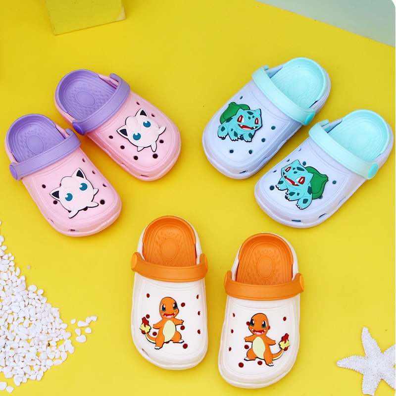 Dép Crocs Đi Biển Đế Mềm Chống Trượt Thoáng Khí In Hình Pokemon Pikachu Dành Cho Trẻ Em