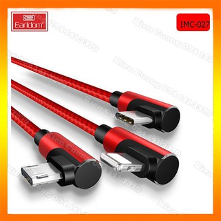 Dây sạc cáp dù dài 1,5 mét 3 đầu sạc earldom imc-027, cáp sạc nhanh 3.5a bảo hành 1 năm