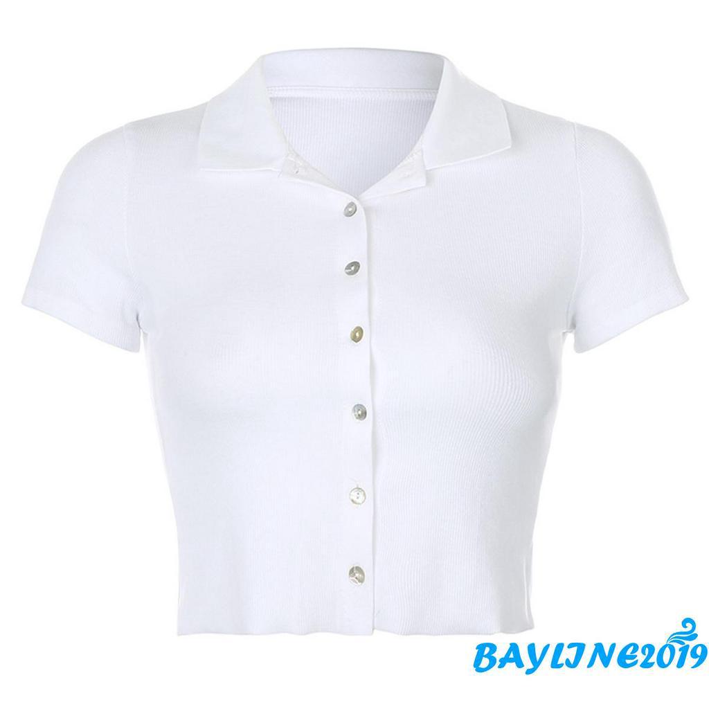 Áo Thun Nữ Tay Ngắn Có Cổ Thời Trang Quyến Rũ