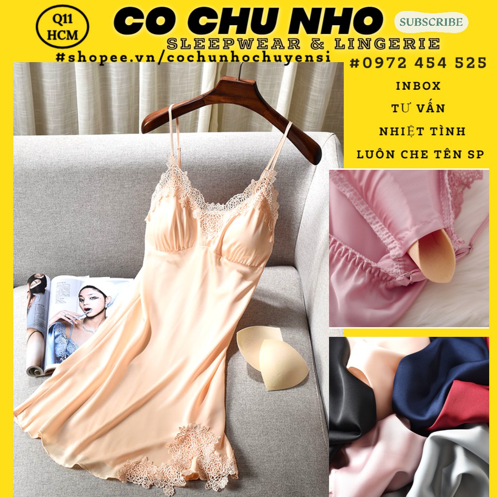 ♥️Q11.HCM♥️ - LL358 Váy ngủ lụa satin cao cấp - Váy Ngủ Nữ Lụa Satin Trơn Dáng Xuông Liền Thân -  CÔ CHỦ NHỎ CHUYÊN SỈ