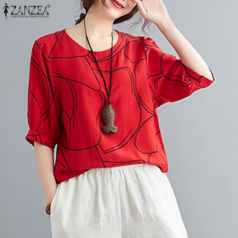 Áo ZANZEA tay lửng in hình vintage thời trang cho nữ
