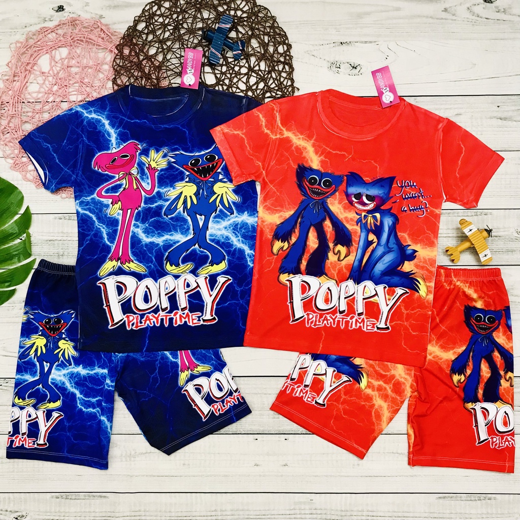 Đồ bộ bé trai, bộ thun lạnh in hình Huggy Wuggy - Poppy Playtime bé trai size đại từ 10kg -60kg