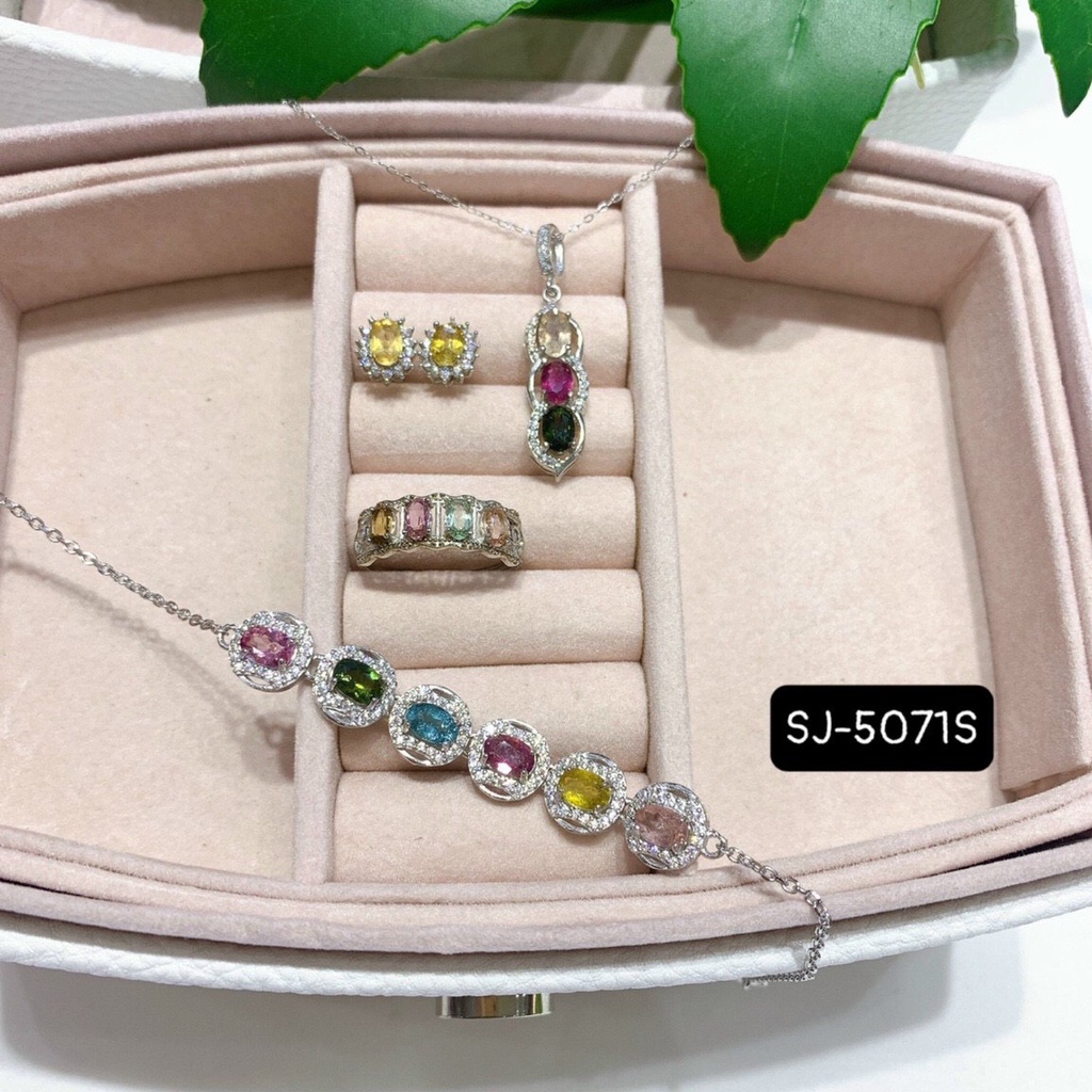 Bộ Trang Sức Bạc 925 Đính Đá Tourmaline Đẹp Hoàn Hảo