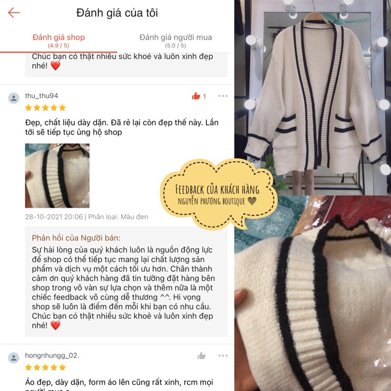 Áo cardigan len khoác ngoài viền đen trắng kiểu mới Quảng Châu
