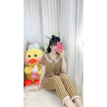 BỘ PIJAMA HOẠ TIẾT KẺ Ô MẶC NHÀ NỮ CHẤT ĐŨI HÀNG THIẾT KẾ CAO CẤP