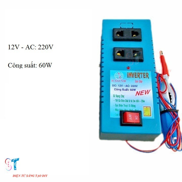 Bộ Chuyển Đổi Điện Inverter 12V Lên 220V 60W/80w Có Sẵn Ổ Cắm (bộ đảo điện 12v ra 220v)